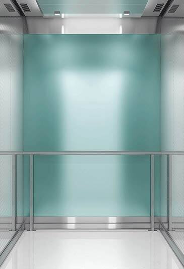 KONE S MiniSpace ™ elevator with solid color glass interior 